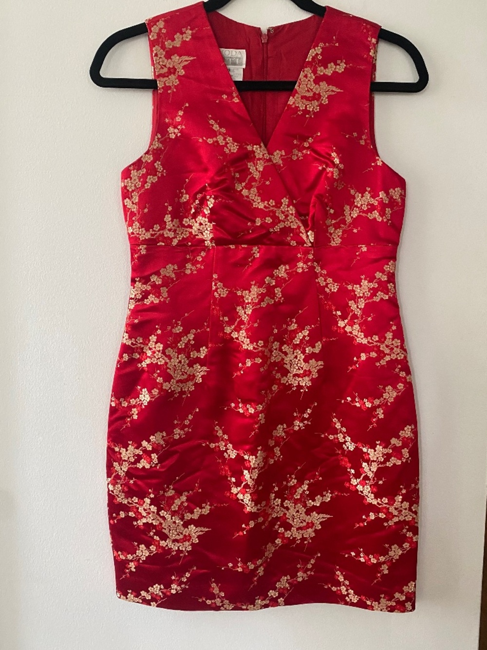 Y2K 90s Red and Gold Silk Dress Moda International size 4 - Picture 1 of 4